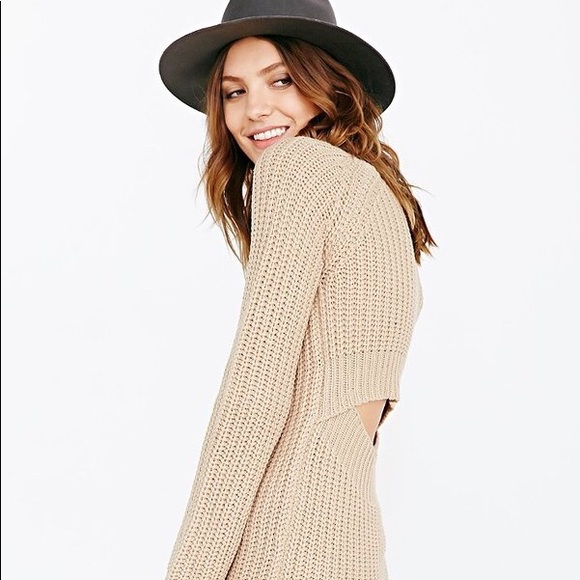 Urban Outfitters Surplice Back Sweater Dress Tan - Picture 2 of 5